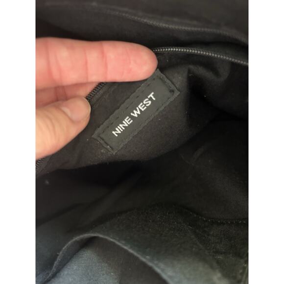 Y2K Nine West Black Leather Iron Cross Stitched Gold Studded Hobo Grunge Bag - Picture 7 of 9